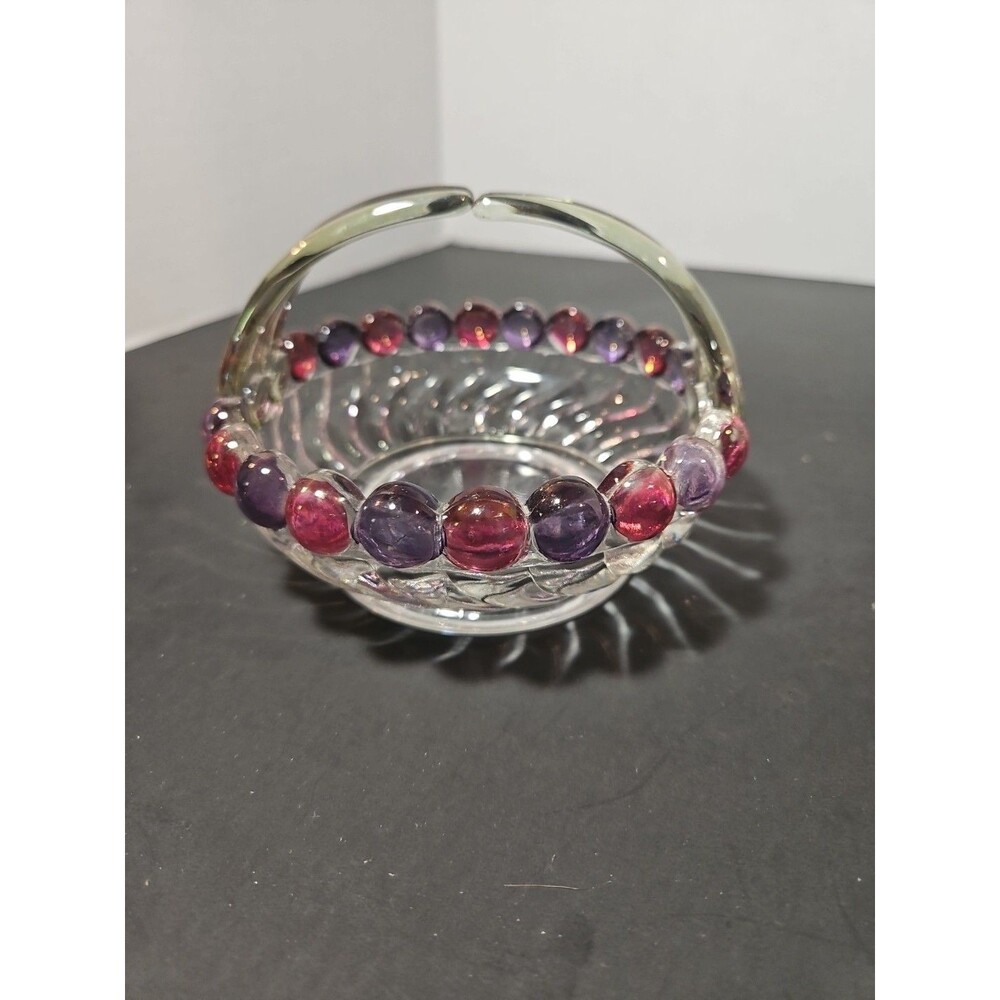 BEAUTIFUL VTG Westmoreland Purple Pink Ball & Swirl Candy Dish W/Handle 3.75"H